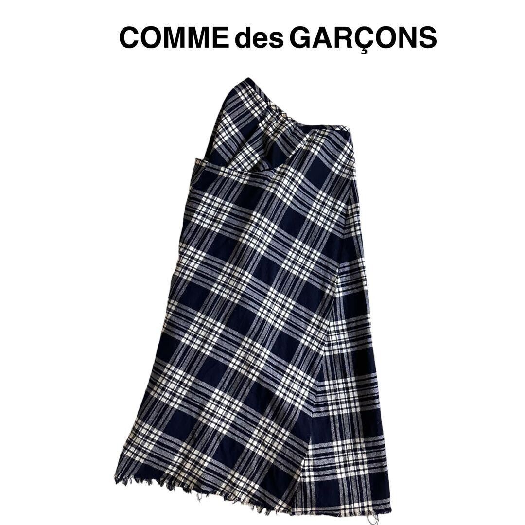 Comme des Garcons 90's Check Wrap Skirt Navy One … - image 1
