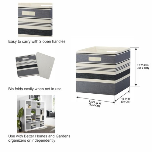 2-Pack Collapsible Storage Cubes - Black Stripe Fabric Bins, Foldable Organizers - Picture 4 of 7
