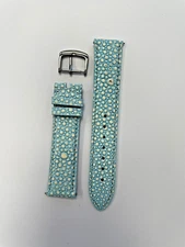 19mm Light Blue Genuine Leather Watch Band - USA