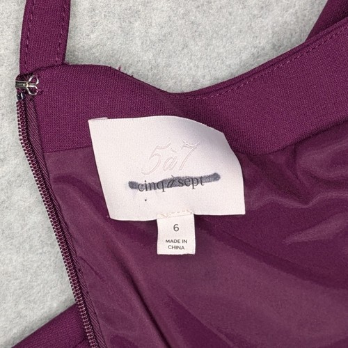 Cinq à Sept Raspberry Purple Plunge Neck Fitted Midi Dress Size 6 Sexy Chic - Picture 8 of 14