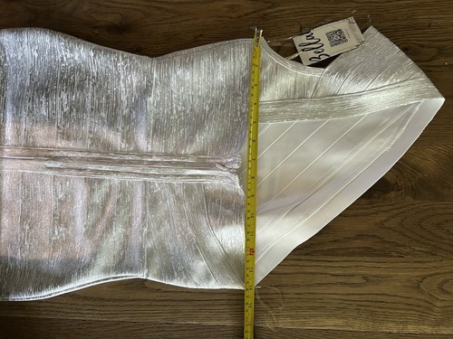 Nuovo Abito Bella Barnett Lika Metallizzato Monospalla Mini Fascia | Argento Taglia L - Foto 9 di 9