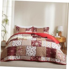 Floral Plaid Patchwork Quilt Set Soft Lightweight Microfiber Queen Flower-5