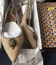 Kurt Geiger London Belgravia Woven Crosshatch Logo Ornament Low Slingback Pump-8