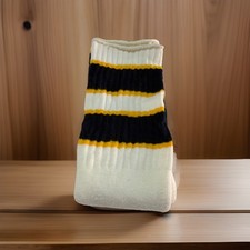 VTG Socks 80's Nelson Tube Black Gold Striped Over Calf 9-15 L Orlon Acrylic USA