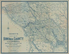 1907 Denny’s Pocket Map of Sonoma County, California, w/ Parts of  Napa, Marin