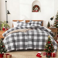 Plaid Comforter Full 79x90Inch , Gray White Checkered Gingham Buffalo Bed Set...