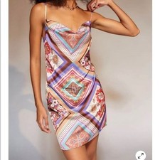 Urban Outfitters Slinky Slip Dress Boho Colors Geometric Floral NEW XS
