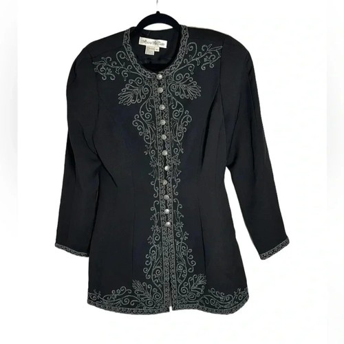 Vintage Marie St. Claire Blazer Black Size 10 Embroidered