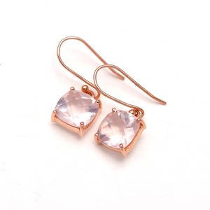 Authentic Natural Rose Quartz Cushion Dangle Earrings Rose Gold Fill Solid Silver Jewelry