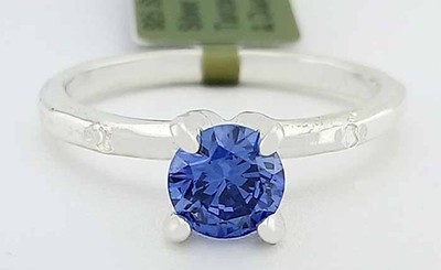 LAB CREATED 1.05 Ct TANZANITE & GENUINE DIAMONDS RING SOLID .925 Sterling Silver