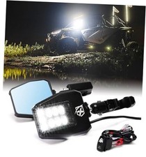 UTV LED Side Rear View Mirrors Light Aluminum Clear Lens w/ Puddle Light