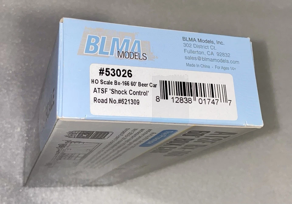 BLMA Models HO Bx-166 60’ Beer Car ATSF ‘Shock Control’ #621309 / #53026 - Image 2 of 3