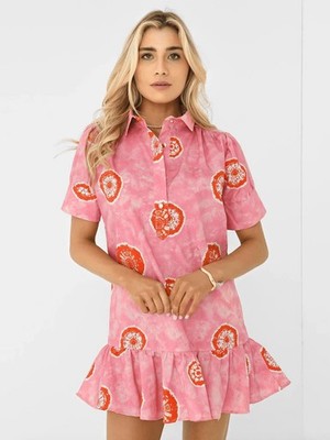 Never A Wallflower Everything Dress Ruffle Pink Orange Medium M