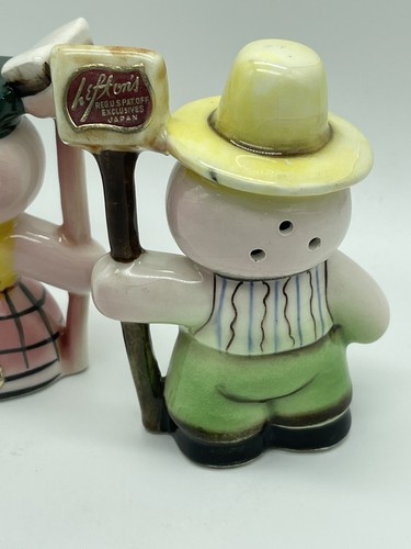 Vintage 1950s Lefton #30147 anthropomorphic Farmer Wife salt and pepper shakers/ - Picture 5 of 13