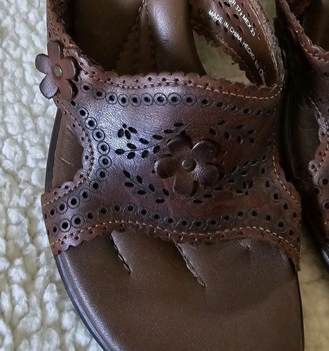 EARTH SPIRIT womens slip on wedge size 6 brown leather sandal - Picture 2 of 5