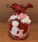FENTON ~ MARY GREGORY ~ HAND PAINTED 5 1/2” VASE ~ HAND SIGNED & NUMBERED