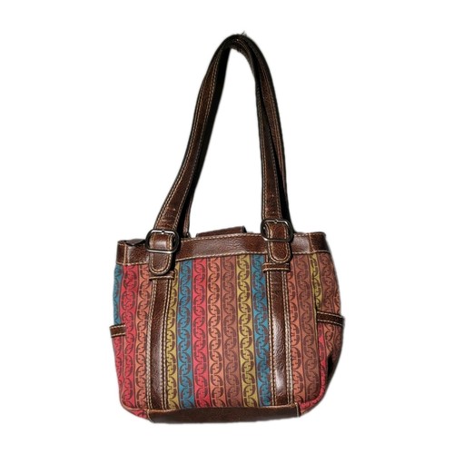 Fossil Handbag Colorful Striped Fabric Leather Straps - Picture 2 of 14