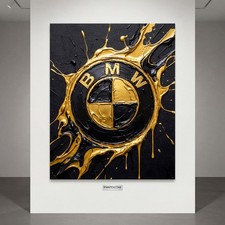 BMW M, Luxus Logo Fahrzeug Kunst, Gold Leinwand, Acrylglas Wandbild Modern