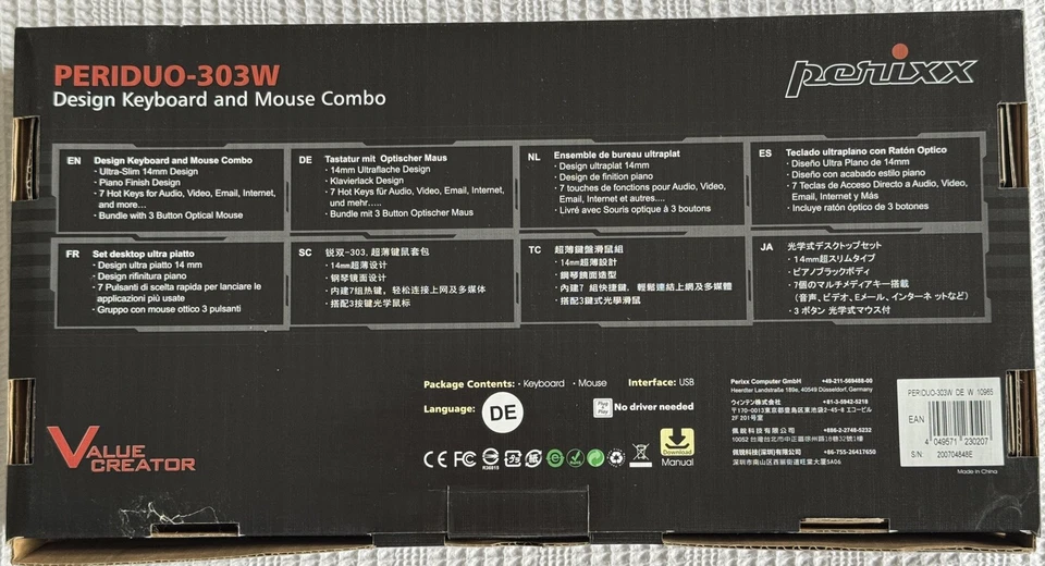 Perixx PERIDUO-303W DE, Mini USB-Tastatur + Maus Set,weiß mit Originalverpackung - Bild 2 von 4