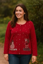 Women Sweater Christmas Holiday cardigans Sequined Embroidered Santa Snowman 1XL