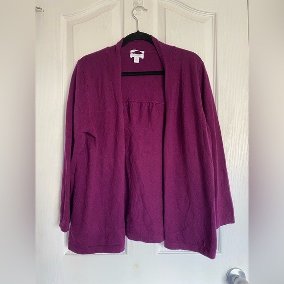 CHARTER CLUB 2-ply 100% Cashmere Open-front Cardigan Sweater, Large, Purple