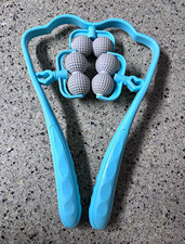 Handheld Manual 4-Ball Roller Body Massager for Neck Back Shoulder Blue Gray
