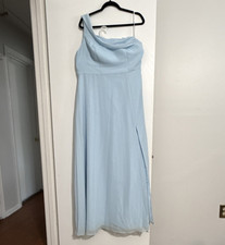 Azazie One-Shoulder Light Blue Chiffon Bridesmaid Dress Sleeveless Size 16