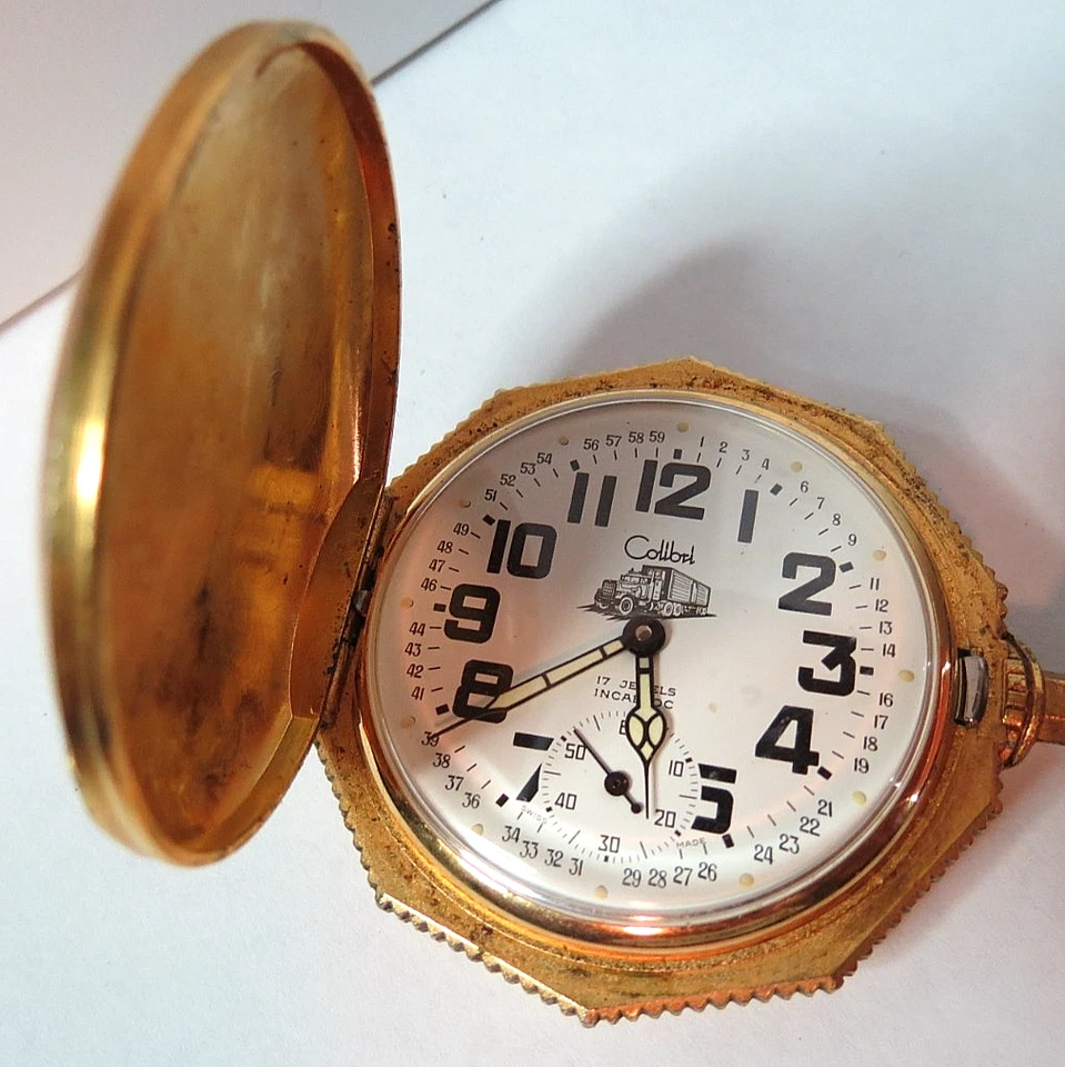 VTG SWISS COLIBRI 17'J POCKET WATCH INCABLOC 16'S HUNTING CASE TRUCK DRIVE & FOB - Image 3 of 4