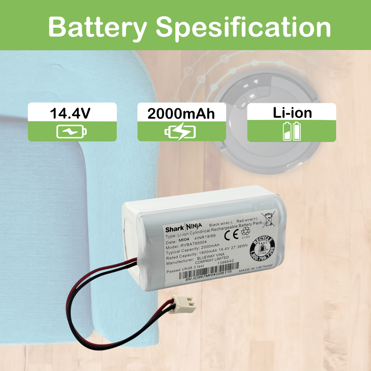 vhbw Ersatz für INR18650 MH1-4S1P-SC für Staubsauger-Akku Li-Ion 3200 mAh (14,4 V