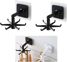 Kitchen Utensil Hanger with 6 Hooks, 2 Pack under Cabinet Utensil Holder 360° Ro