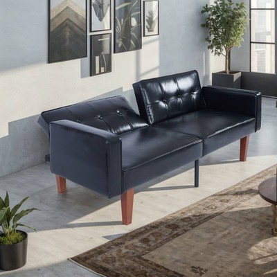 Foldable Faux Leather Sofa Bed 68'' 3 Stage Reclining 105° 150° 180° Space Saver