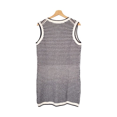 Tuckernuck Pomander Place Navy Stripe Bardot Mini Dress Knitted Button Large NEW - Picture 2 of 9