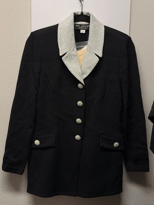 NWT St. John Evening by Marie Gray Black Knit Rhinestone Blazer Jacket Sz 2