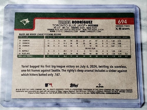Yariel Rodriguez 2025 Topps Serie 2 Vintage Stock 94/99 #694 Toronto Blue Jays - Foto 2 di 2