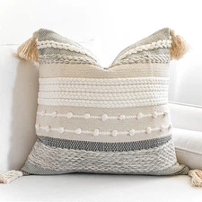 Gray Boho Throw Pillow Cover 20x20 Grey Decorative Accent Pillow for Couch Sq...