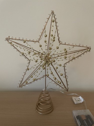 30cm Tall Gold Beaded Battery Operated Christmas Tree Topper - Picture 16 of 16