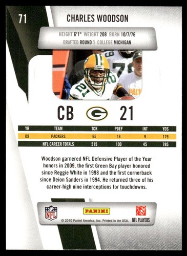 2010 Panini Prestige Charles Woodson Green Bay Packers #71 - Picture 2 of 2