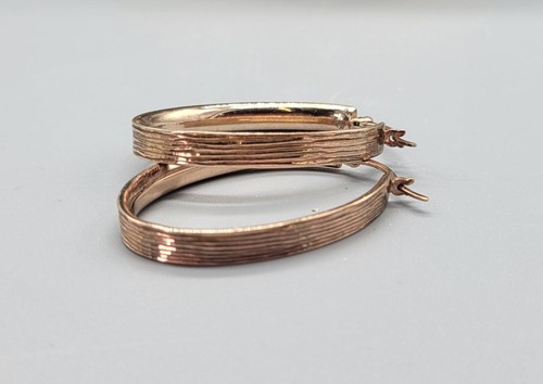 Vintage Milor Italy Rose Gold Rigged Oval Hoop Earrings E1