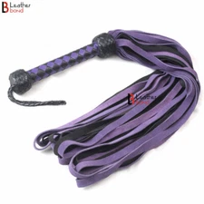 Real Genuine Cow Hide Suede Leather Flogger / Whip 50 Falls Purple Black Heavy