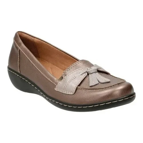 NUOVI mocassini Clarks Ashland Bubble ballerine pelle peltro oro nappe scarpe 9 5 N