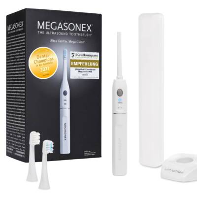 Megasonex M8 Ultraschall-Zahnbürste Set – Mit Ladestation, 2 Bürstenköpfen & Reiseetui
