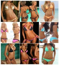 Bikini donna sexy push up ferretto coppa B,C taglia S M 36 38 reggicalze collo bikini