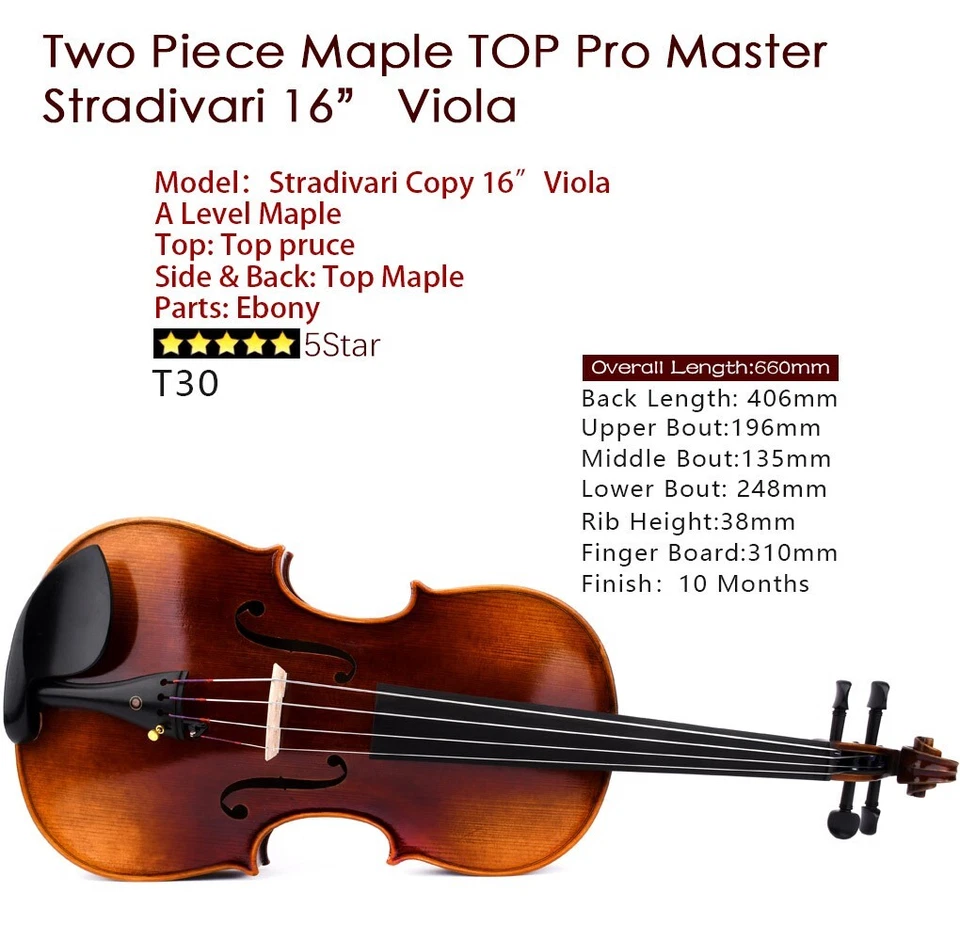 T30+ Master антикварная альта в стиле Страдивари 16 дюймов два шт. европейское дерево сладкий тон - Изображение 3 из 4