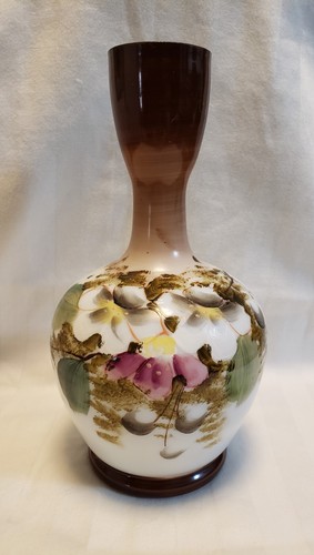 Hand Painted Floral Art Nouveau Victorian Opaline Glass Vase Vintage/Antique