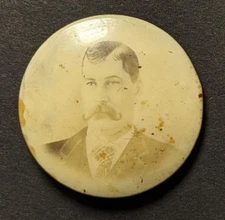 Pin-Lock Celluloid Unkown Man Portrait May 31, 1898 Antique Pinback