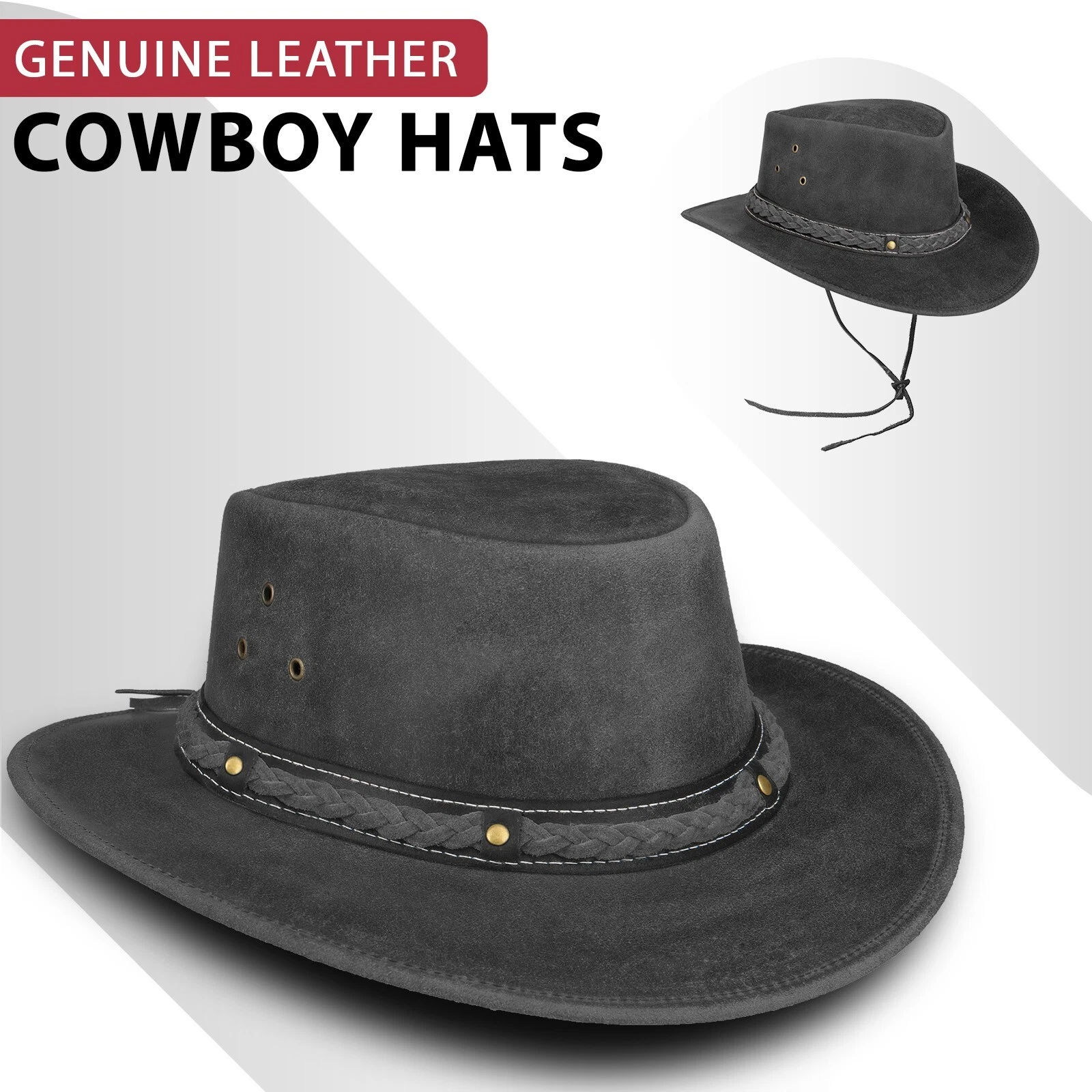 Mens & Womens Real Leather Australian Western Cowboy Style Crazy Horse Bush Hat