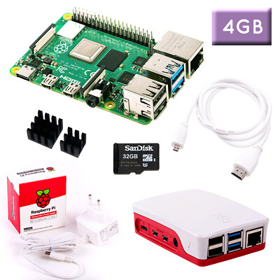 Raspberry Pi 4 RPi4 (4GB RAM) Bundle 32GB, weiß