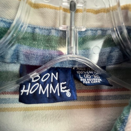 Bon Homme Vintage Striped Button Up Size L (16-18) Boys Made In USA 90s - 第 9/11 張圖片