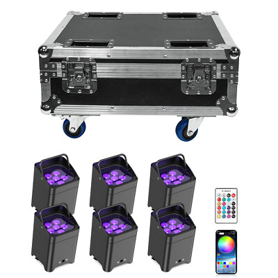 6x108W Wiederaufladbares 6 LED Par +Flightcase RGBWA UV Akku DMX Bühnenlicht APP