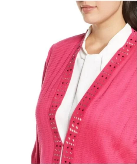 $390 Ming Wang Tailored Fit Embellished Detail Knit Jacket/Cardigan Pink, 2X - Image 4 of 4